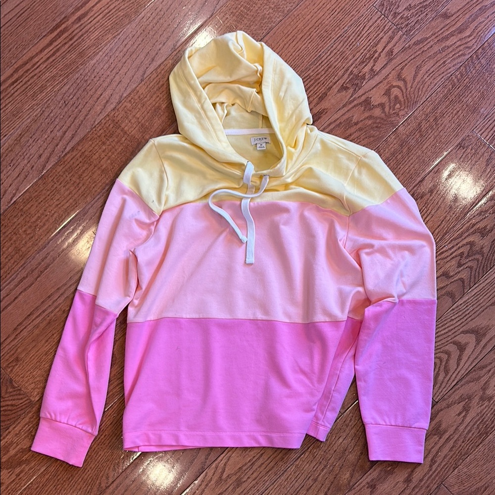 Colorblock Hoodie in Yellow and Pink J crew